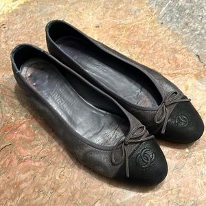 Well Loved Chanel Ballet Flats - Steel Blue with blackish toes